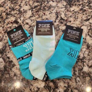 BNWT PINK Victoria's Secret Collegiate Collection Blue Crew Socks - 3 Pack